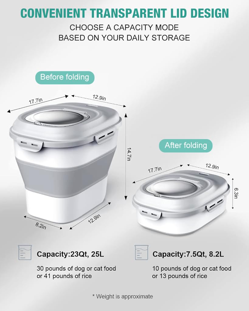 Supvox Collapsible Rice Dispenser with Large Transparent Lid, Large Capacity 16.5-55lbs Airtight Rice Storage Container, Moisture Proof Kitchen Organiser for Rice, Cereals, Grains and Pet Food Supvox Collapsible Rice Dispenser with Large Transparent Lid, Large Capacity 16.5-55lbs Airtight Rice Storage Container, Moisture Proof Kitchen Organiser for Rice, Cereals, Grains and Pet Food
